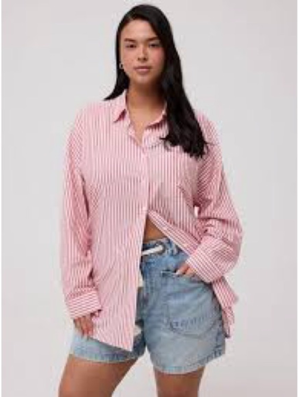 NWT Torrid Drop Shoulder Button Up Shirt Red White Oversized Size 1X